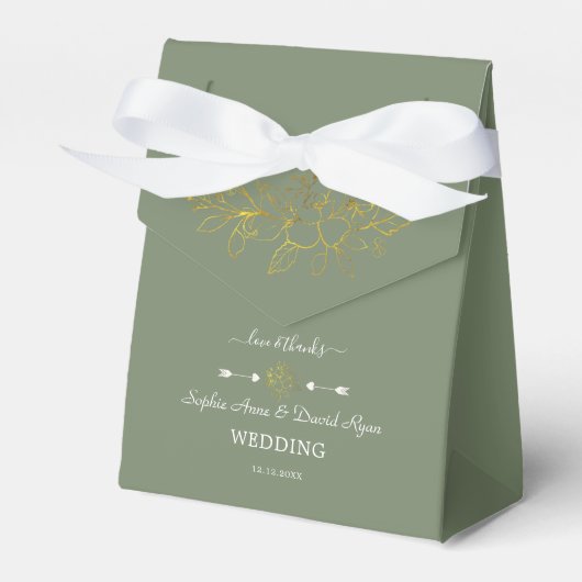 Minimalist Gold FloralSage Green Wedding フェイバーボックス (正面サイド)