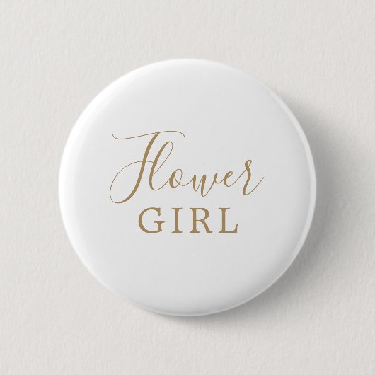 Minimalist Gold Flower Girl Bridal Shower 缶バッジ (正面)