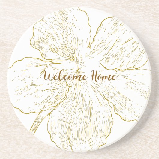 Minimalist Gold Flower Line Art Personalized コースター (正面)