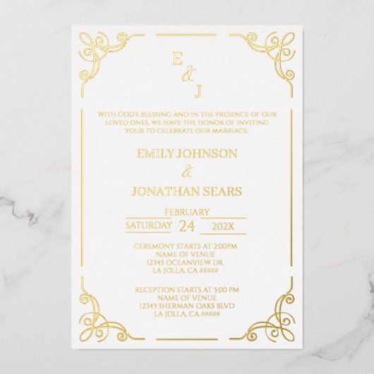 Minimalist gold foil wedding invitation 箔招待状 (正面)