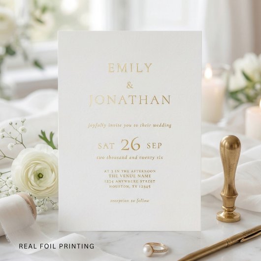 Minimalist Gold Foil Writing Wedding 箔招待状