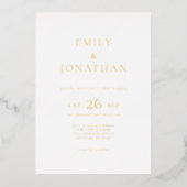 Minimalist Gold Foil Writing Wedding 箔招待状 (正面)
