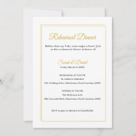Minimalist Gold Frame Script Rehearsal Dinner Card 招待状