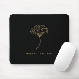 Minimalist Gold Ginkgo Leaf Zen Quote Mousepad マウスパッド