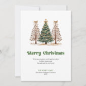 Minimalist Gold Green Leopard Christmas Tree Card シーズンカード (正面)
