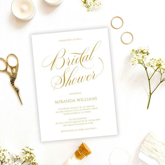 Minimalist Gold Handwritten Script Bridal Shower 招待状
