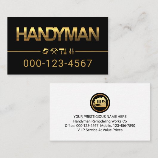 Minimalist Gold Handyman Tools Line 名刺 (正面/裏面)