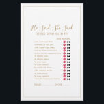 Minimalist Gold He Said She Said Game チラシ<br><div class="desc">This minimalist gold "he said she said" game is perfect for a simple wedding shower. The modern romantic design features classic gold and white typography paired with a rustic yet elegant calligraphy with vintage hand lettered style. Customizable in any color. Keep the design simple and elegant, as is, or personalize...</div>