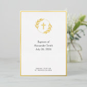 Minimalist Gold Laurel Cross Baptism Invitation 箔招待状 (立ち正面)