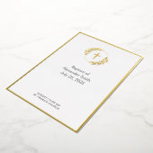 Minimalist Gold Laurel Cross Baptism Invitation 箔招待状 (回転した状態)