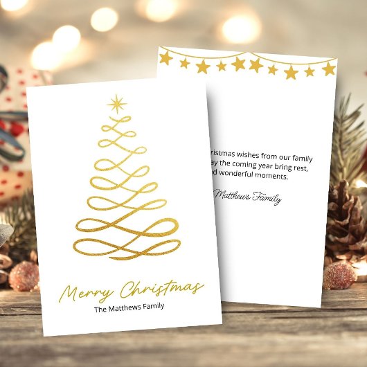 Minimalist Gold Line Christmas Tree Card シーズンカード