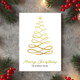 Minimalist Gold Line Christmas Tree Card シーズンカード