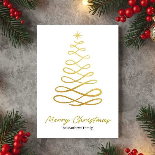 Minimalist Gold Line Christmas Tree Card シーズンカード