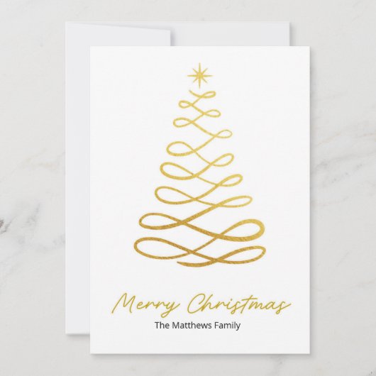 Minimalist Gold Line Christmas Tree Card シーズンカード (正面)