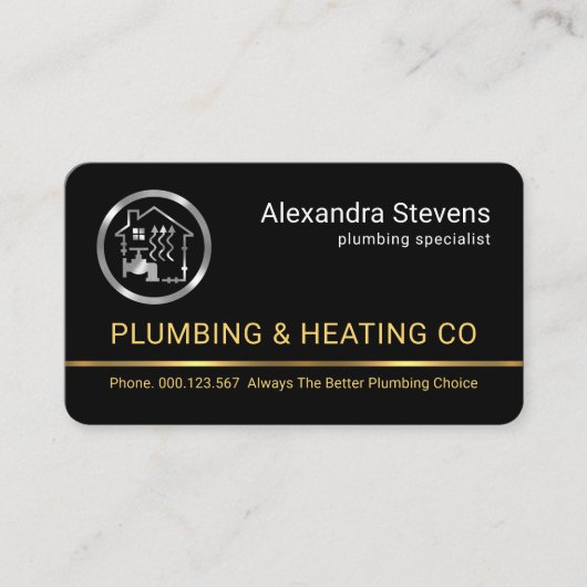 Minimalist Gold Line Silver Plumbing Heating 名刺 (正面)