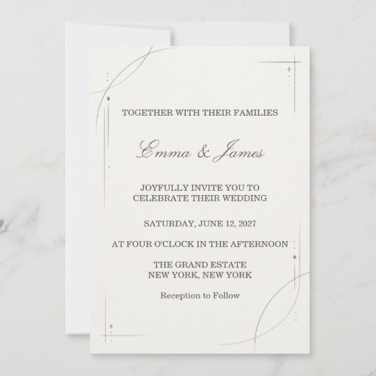 Minimalist Gold Line Wedding Invitation 招待状 (正面)