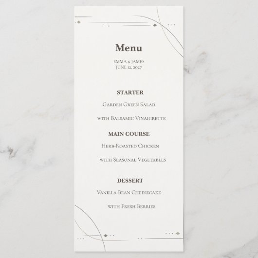 Minimalist Gold Line Wedding Menu Card カード (正面)