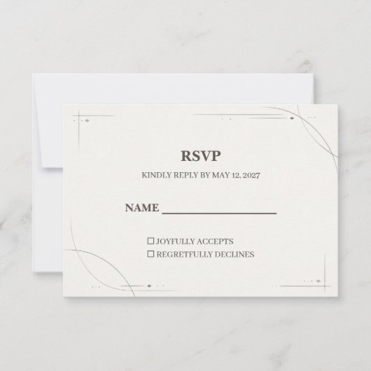 Minimalist Gold Line Wedding RSVP Card サンキューカード (正面)