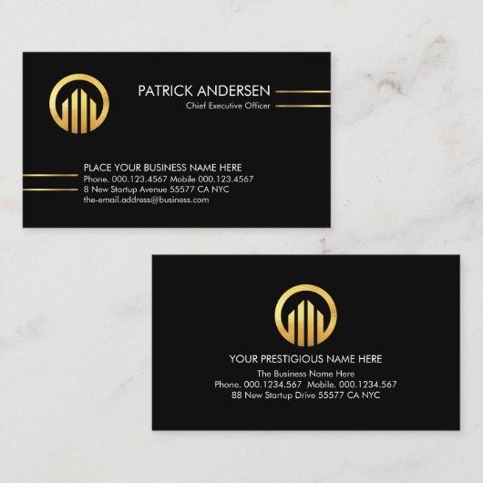 Minimalist Gold Lines CEO Founder 名刺 (正面/裏面)