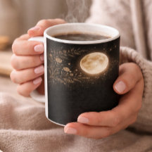 Minimalist Gold Moon & Constellation Black Mug