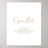 Minimalist Gold Open Bar Sign ポスター (正面)