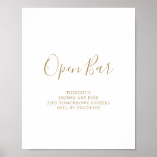 Minimalist Gold Open Bar Sign ポスター