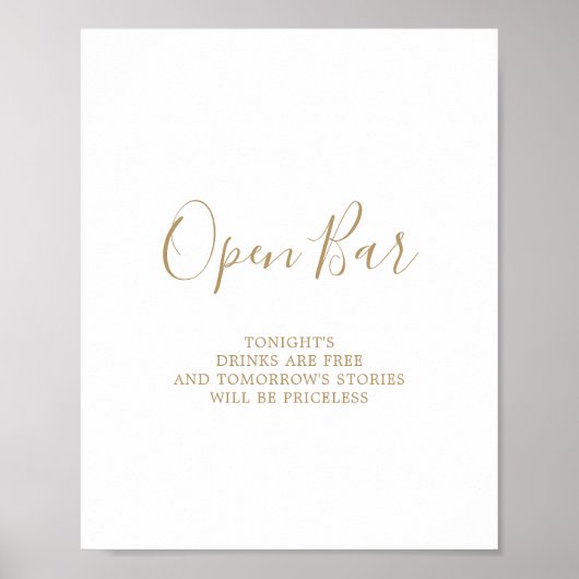 Minimalist Gold Open Bar Sign ポスター (正面)
