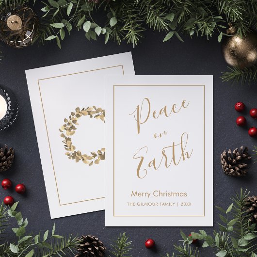 Minimalist|Gold Peace on Earth Christmas Card 招待状