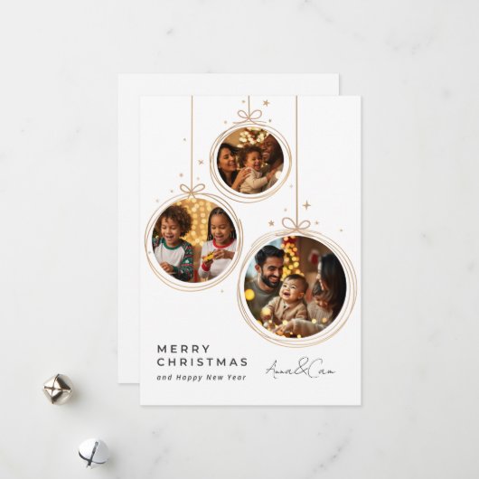 Minimalist Gold Photo Christmas Card シーズンカード (正面/裏面インサイチュ)