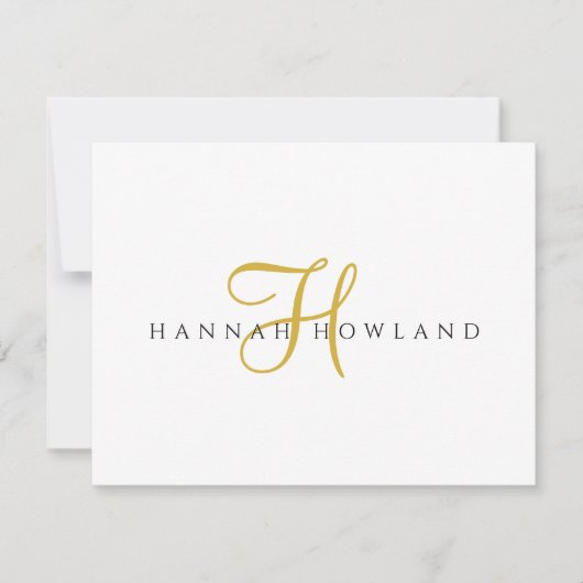 Minimalist Gold Script Monogram Name  ノートカード (正面)
