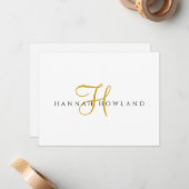 Minimalist Gold Script Monogram Name  ノートカード (正面/裏面インサイチュ)