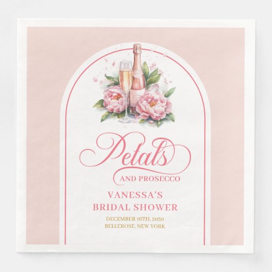 Minimalist Gold Script Petals and Prosecco Napkins (正面)