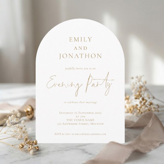Minimalist Gold Script Wedding Evening Party 招待状