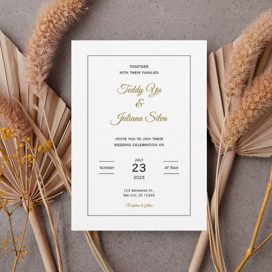 Minimalist Gold Script Wedding Invitation 招待状