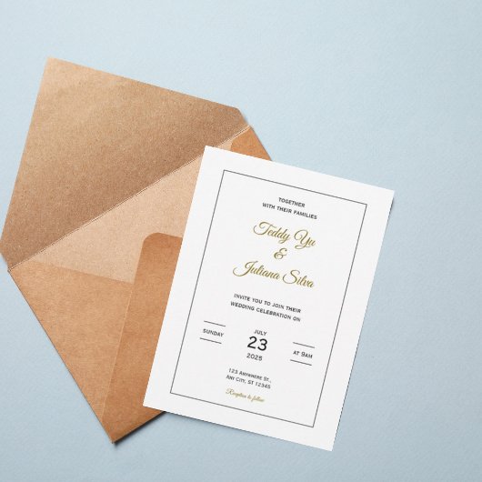 Minimalist Gold Script Wedding Invitation 招待状