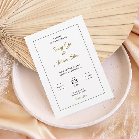 Minimalist Gold Script Wedding Invitation 招待状