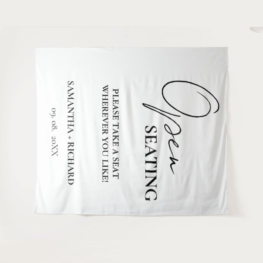 Minimalist Gold Script Wedding Open Seating Sign タペストリー (正面(横))