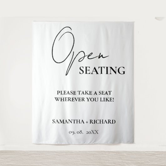 Minimalist Gold  Script Wedding Open Seating Sign タペストリー (正面)