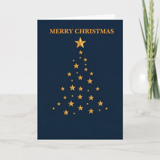 Minimalist Gold Star Christmas Tree Card シーズンカード (正面)