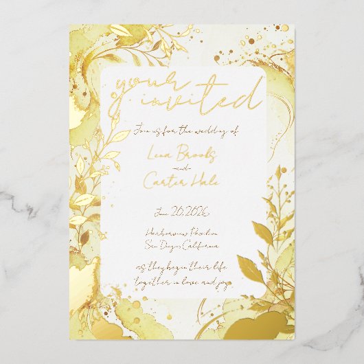 Minimalist Gold Watercolor Foil Invitation 箔招待状 (正面)
