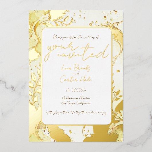 Minimalist Gold Watercolor Foil Invitation 箔招待状 (正面)