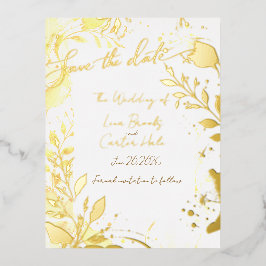 Minimalist Gold Watercolor Foil Save the Date 箔招待状ポストカード