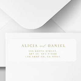 Minimalist gold white wedding return address ラベル
