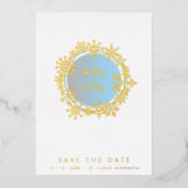 Minimalist Golden & Blue Snowflake Winter  箔招待状 (正面)