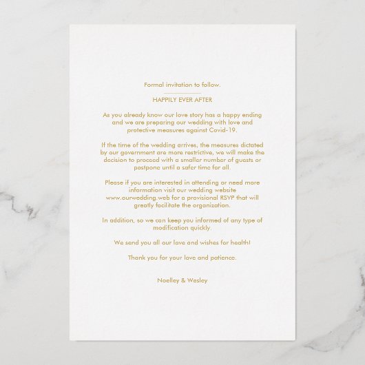 Minimalist Golden & Blue Snowflake Winter  箔招待状 (裏面)