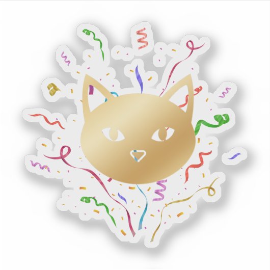 Minimalist Golden Cat Face Confetti New Year シール (正面)