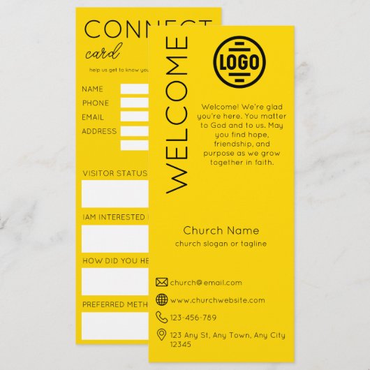 Minimalist Golden Church Connection Card 招待状 (正面/裏面)
