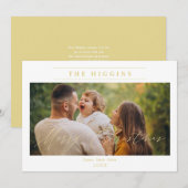 Minimalist Golden merry Christmas Photo Family シーズンカード (正面/裏面)