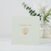 Minimalist Golden Seashell Mute Sage Wedding サンキューカード (スタンド正面)