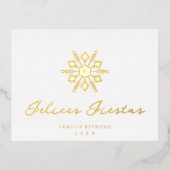 Minimalist Golden Spanish Modern Snowflake Initial 箔シーズンポストカード (正面)